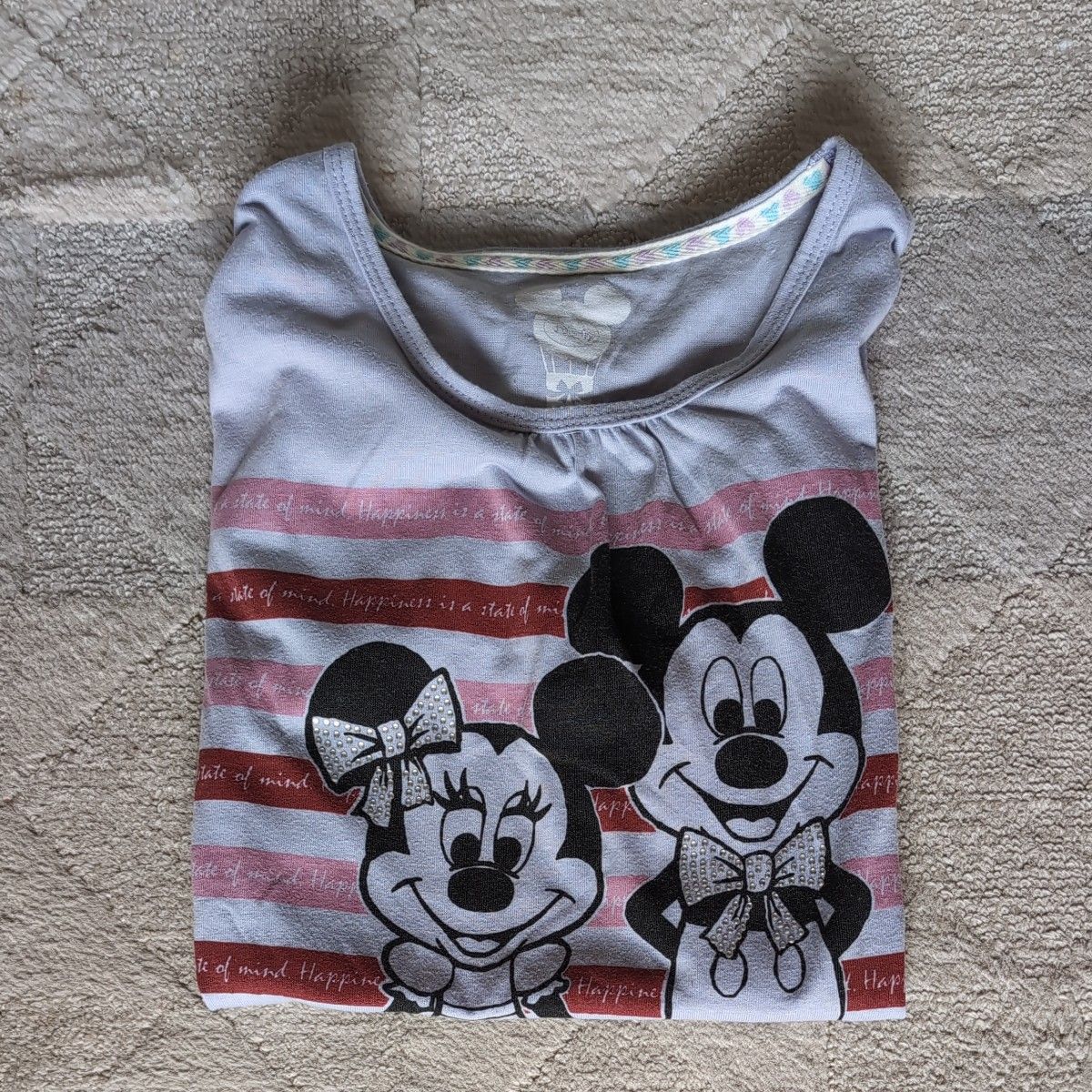 レディース Tシャツ ミッキーマウス＆ミニーマウス Lサイズ  半袖Tシャツ ラインストーン ディズニー ミッキー ミニー