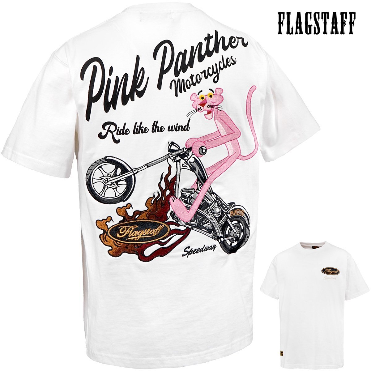 432041-10 ピンクパンサー PINK PANTHER 半袖Tシャツ クルーネック メンズ バイク Tシャツ(ホワイト白) FLAG STAFF アメカジ XL_画像1