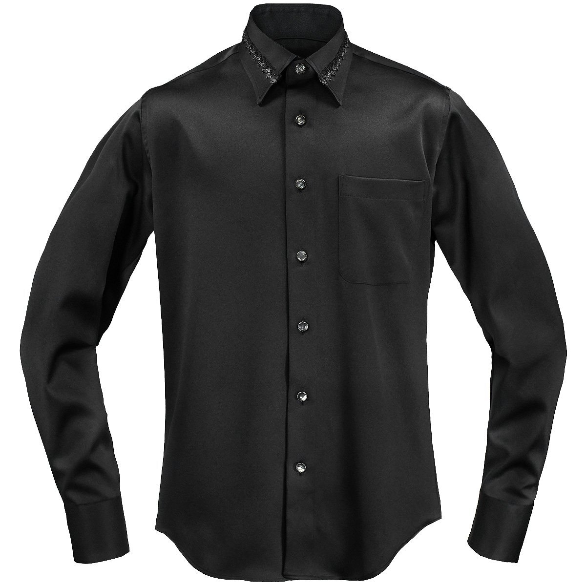 21170-2bk BlackVaria 襟レース ストーン風装飾ボタン ドレスシャツ パウダーサテン メンズ(ブラックレース黒シャツ) XL パーティー 上品_画像8