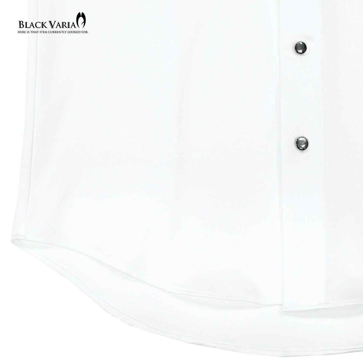 21170-2wh BlackVaria 襟レース ラインストーンボタン ドレスシャツ パウダーサテン メンズ(ブラックレース白シャツ) L パーティー 上品_画像4