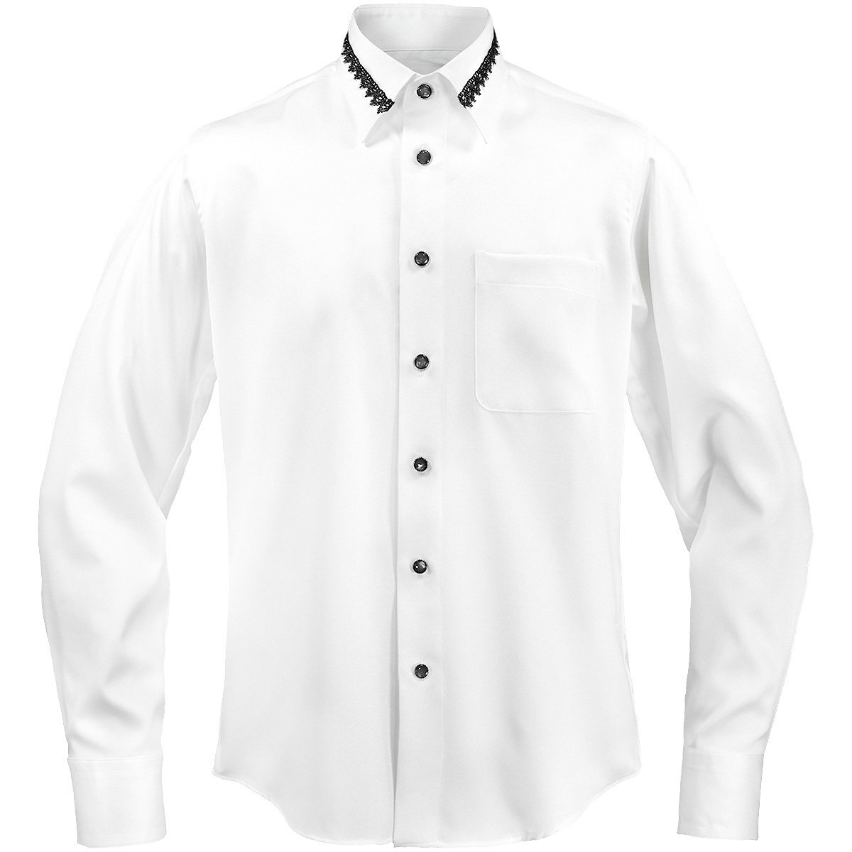 21170-2wh BlackVaria 襟レース ラインストーンボタン ドレスシャツ パウダーサテン メンズ(ブラックレース白シャツ) L パーティー 上品_画像8