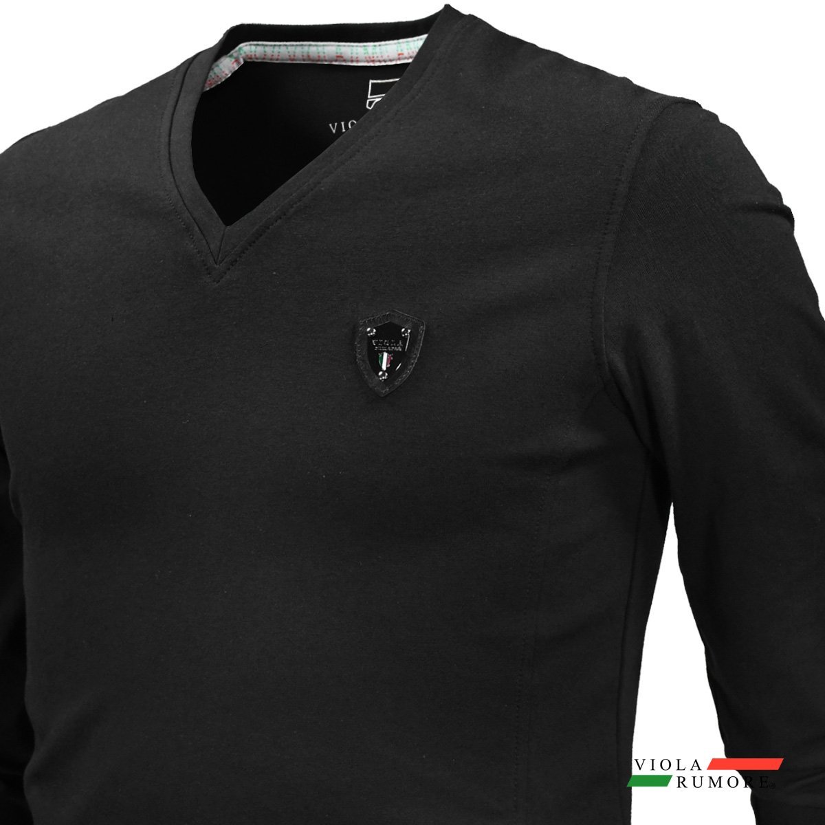 21111-bk VIOLA rumore ヴィオラルモーレ ビオラ Tシャツ Vネック 背中プリント 7 シンプル 細身 長袖Tシャツ メンズ(ブラック黒) M_画像4