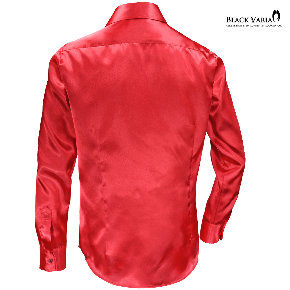 ネコポス可★141405-re2 BLACK VARIA 光沢サテン 無地 スリム レギュラーカラードレスシャツ メンズ(ハイレッド赤) SS 衣装_画像3
