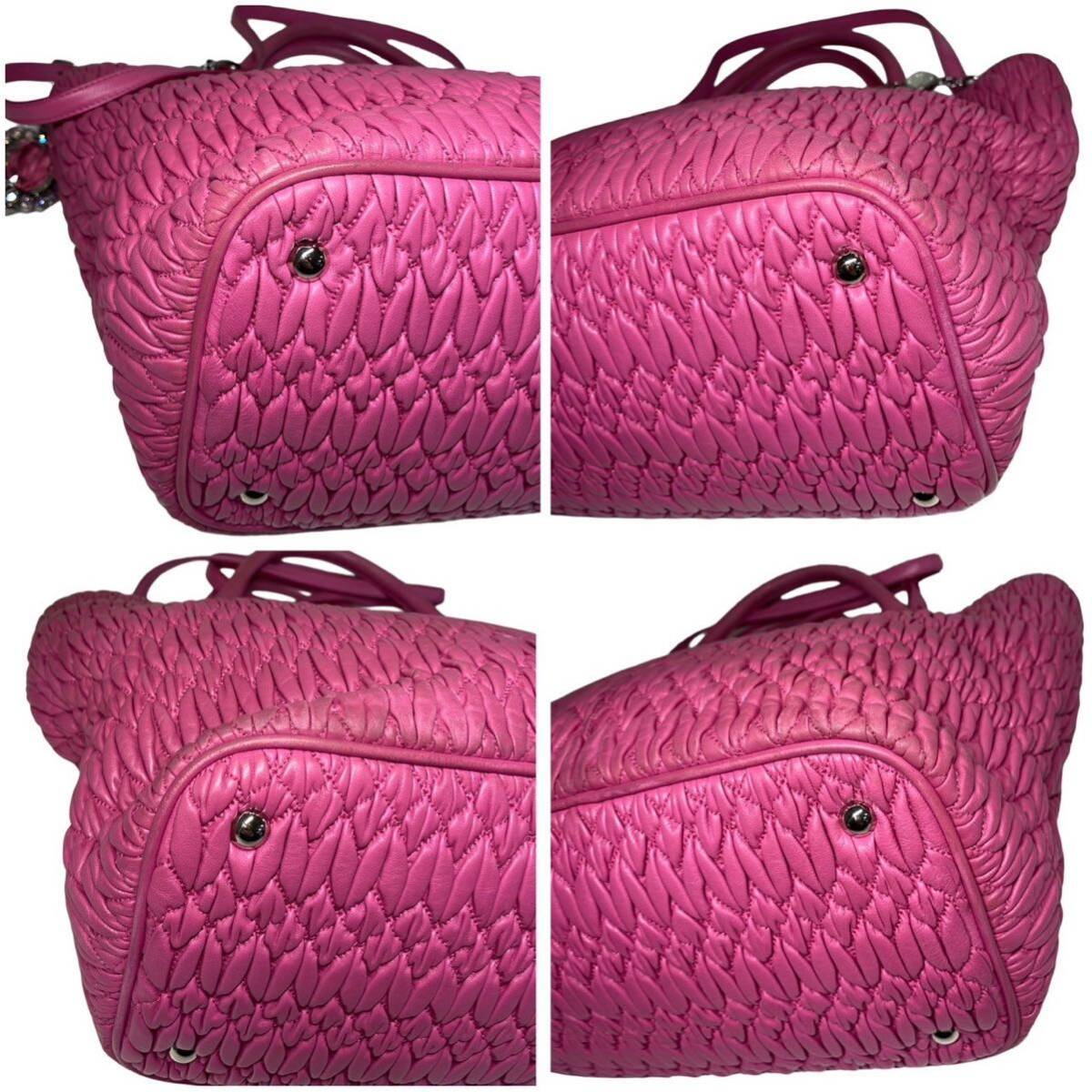 美品 miumiu ミュウミュウ 3way マテラッセ ハンドバッグ ナッパクリスタル ショルダーバッグ トートバッグ レザー ピンク の画像6