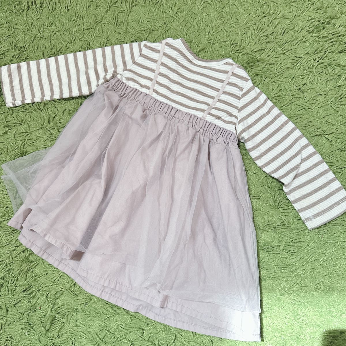 80(70〜90) プティマイン　ボーダーチュニック　長袖カットソー　ピンク 女の子 ワンピース 子供服