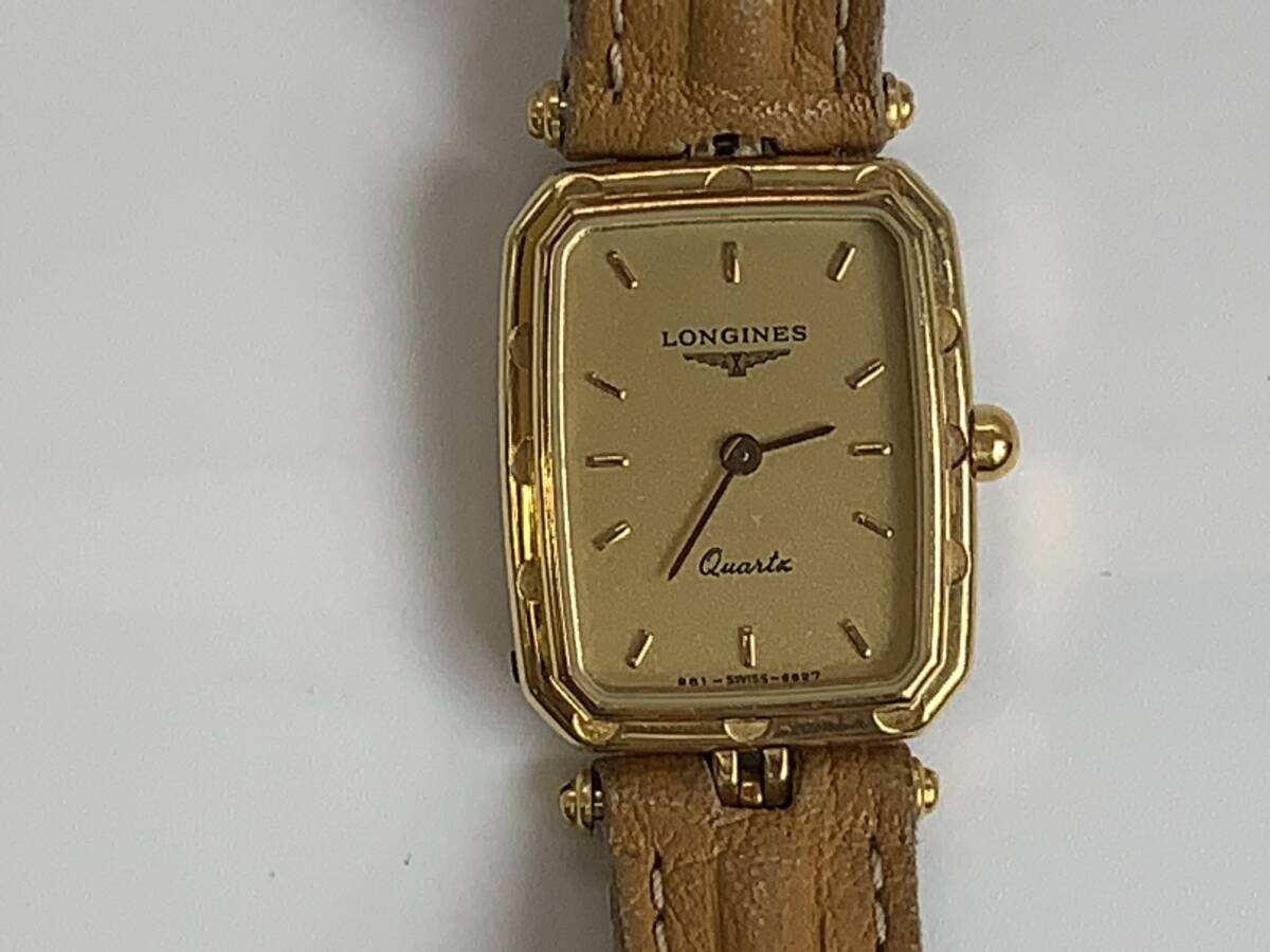 ★LONGINES ロンジン レディース腕時計 レクタンギュラー ゴールド文字盤 クォーツ 稼働品の画像1