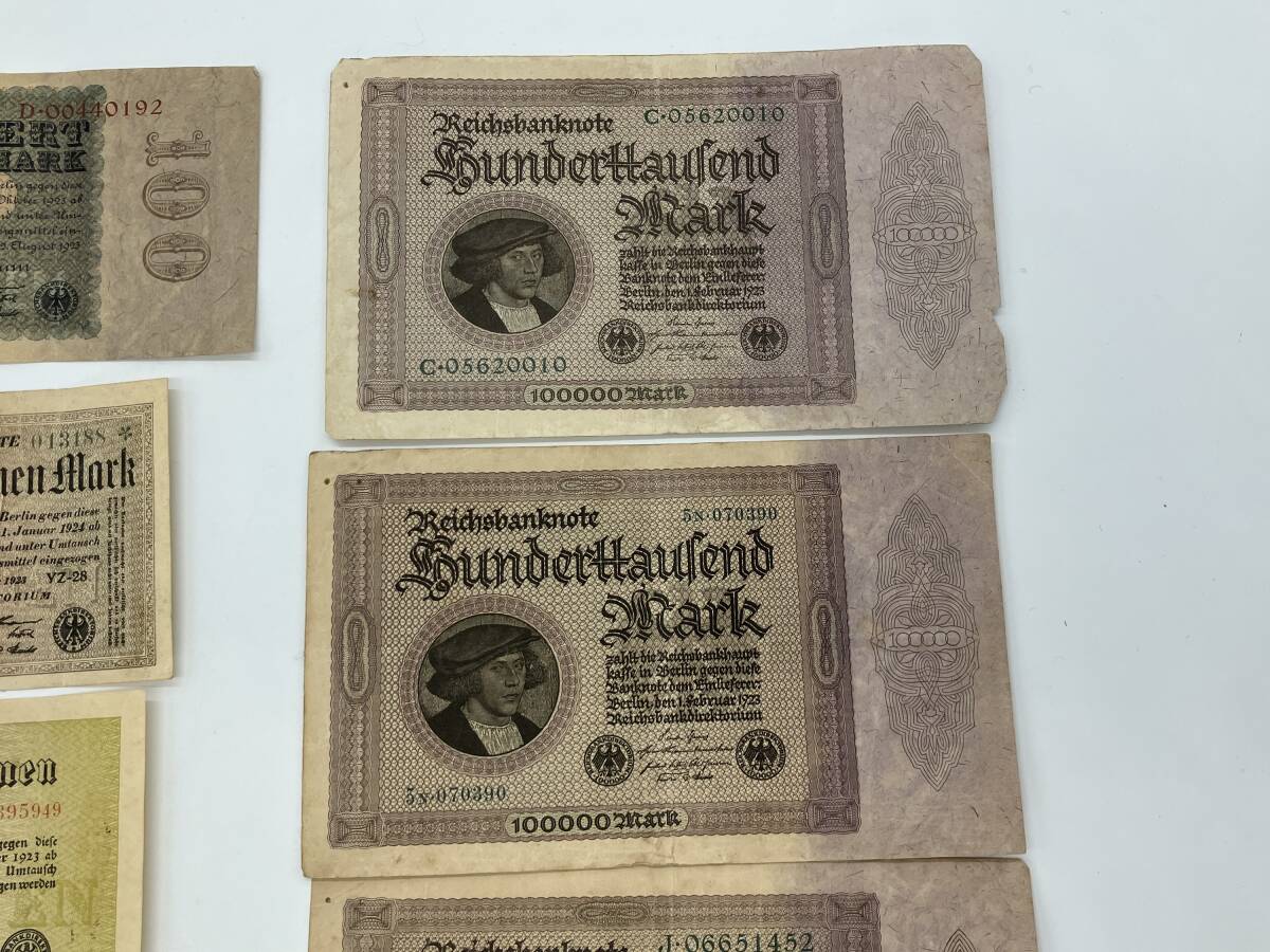 ★古銭　古紙幣　ドイツ　マルク　ハイパーインフレ　10万マルク他　まとめて7枚_画像2