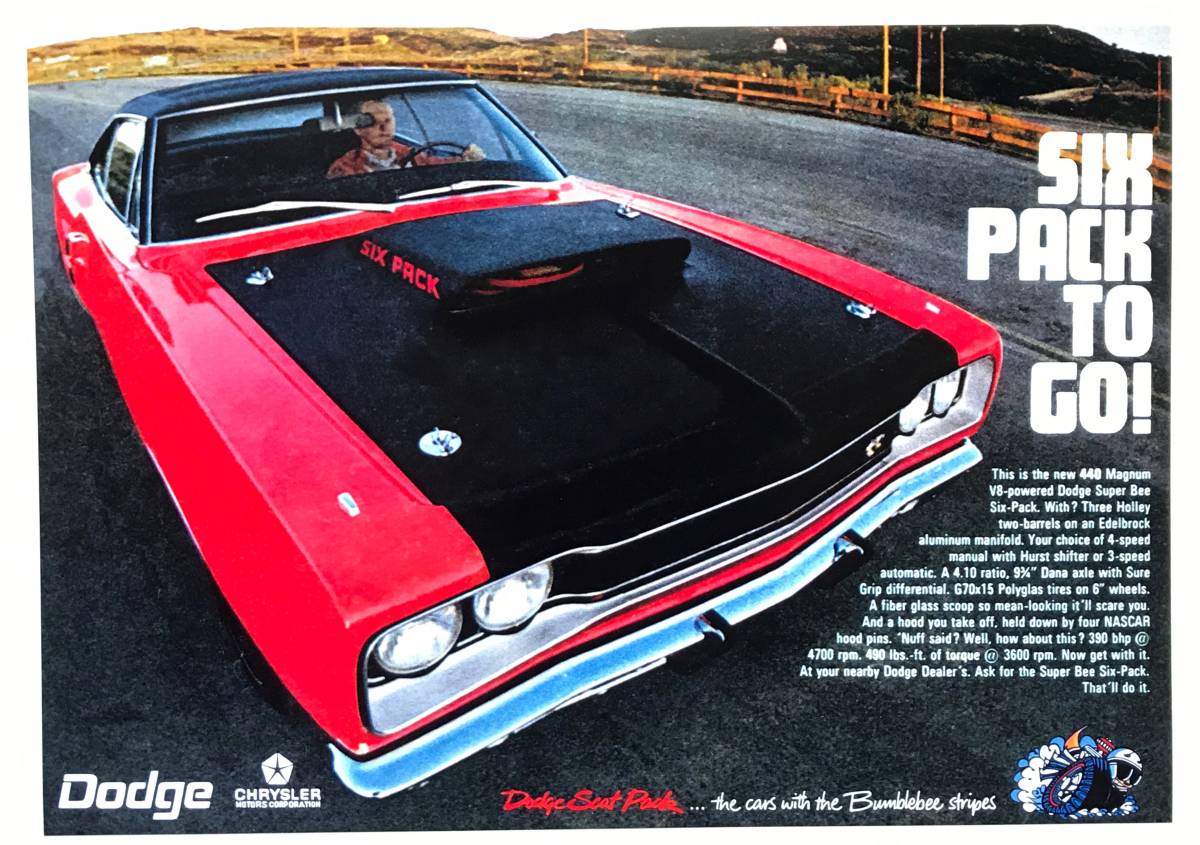 *1969 Dodge * super Be *SIX PACK TO GO* art poster *Mopar/mopa-/ muscle car /Dodge/ Challenger / Ame car / Setagaya base 