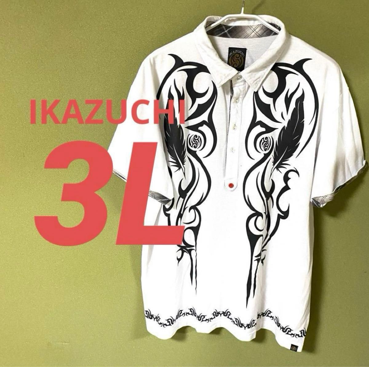 【IKAZUCHI】   3L    和柄ポロシャツ　メンズ　大きなサイズ