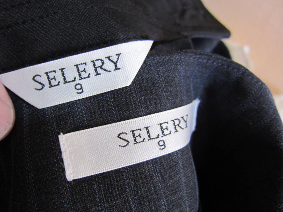新品 セロリー SELERY セットアップ OL制服 事務服 レディース 9号 ベスト パンツ スーツ 濃紺ストライプ タ1203の画像8