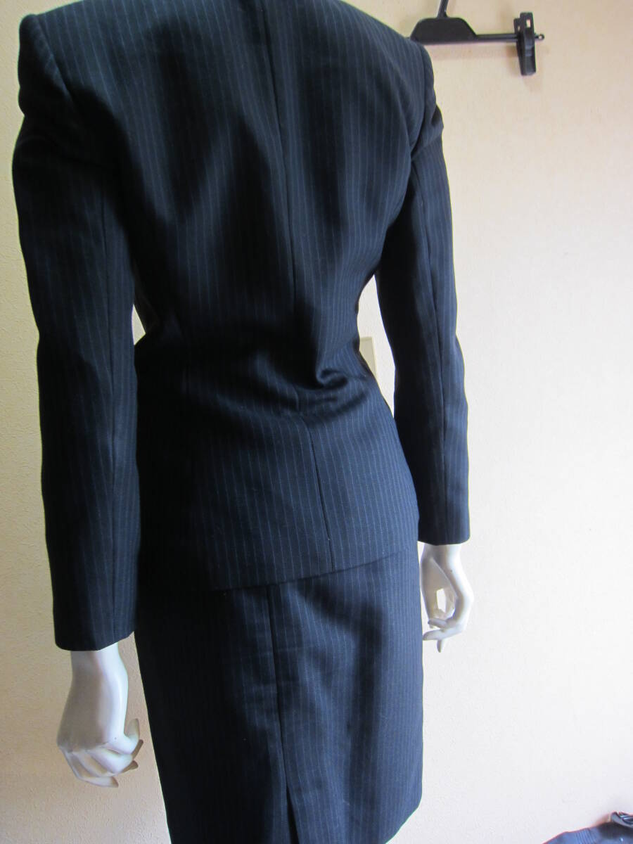 セロリー SELERY セットアップ OL制服 事務服 レディース 7号 ジャケット スカート スーツ 黒ストライプ タ1200の画像5