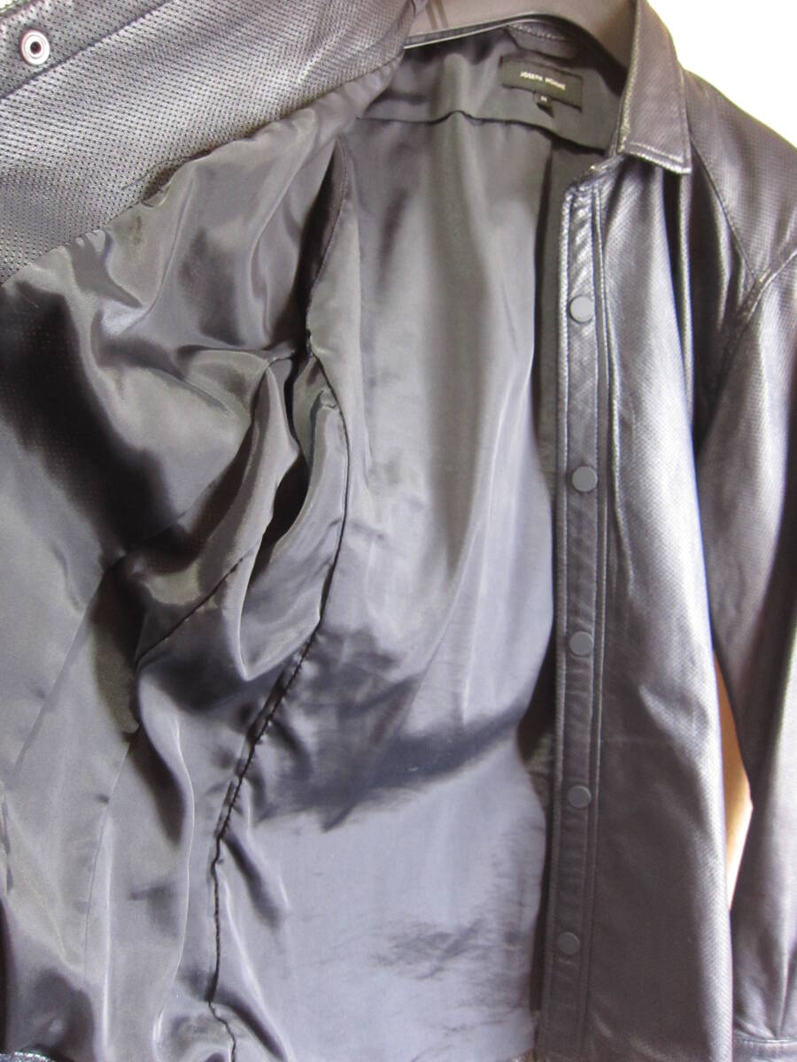 JOSEPH HOMME ジョセフ オム メンズ 44 羊革 パンチング シャツ ジャケット 黒っぽい濃紺系 レザー タ975の画像7