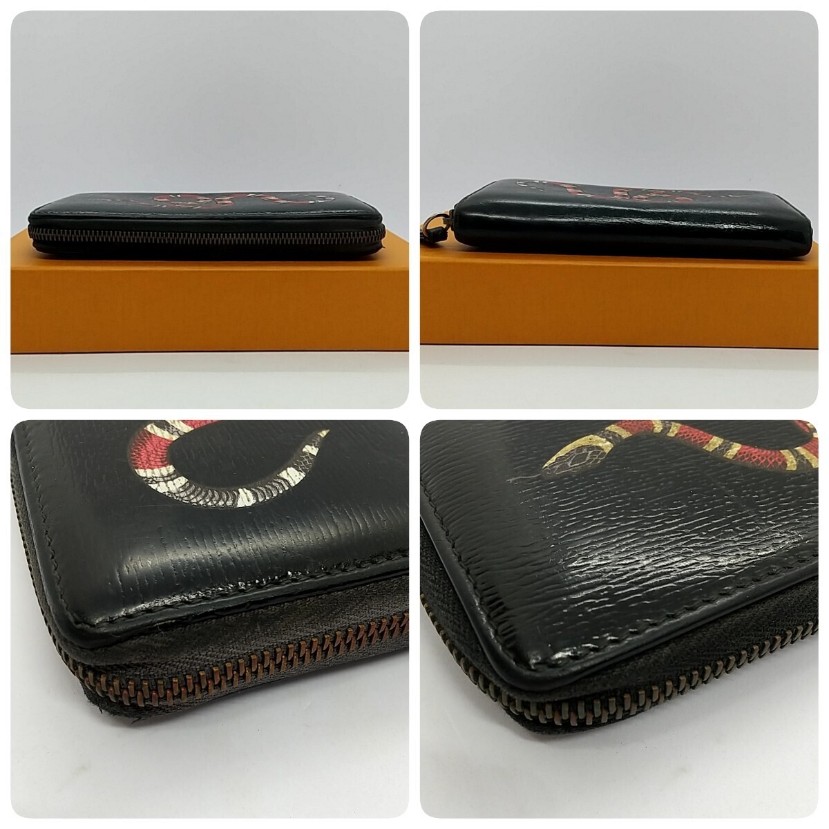 良品】グッチ スネーク 蛇 長財布 ジッピーウォレット ブラック 良品】グッチ スネーク 蛇 長財布 ジッピーウォレット ブラック