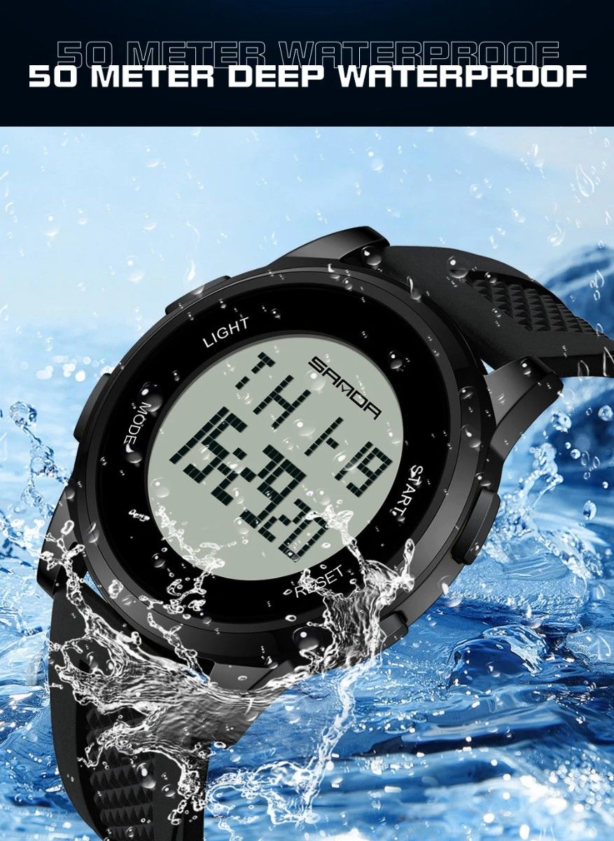 メンズ レディース 腕時計 SANDA 新品未使用 スポーツ デジタルウォッチ 防水50M シルバー&ブラック