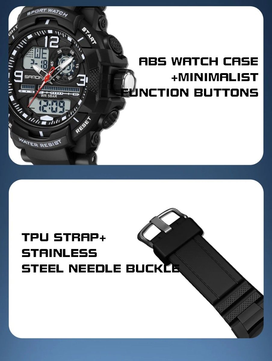メンズ腕時計 アナログ デジタル ウォッチ 新品未使用 SANDA アナデジ デジアナ 50M ミリタリー ダイバーズ ブラック