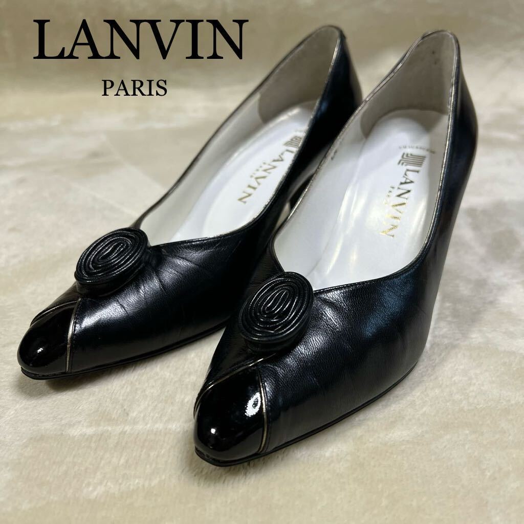 【試し履き程度】日本製 '高級感/LANVIN PARISランバン 本革 ミドルヒール / パンプス 24〜24.5cm 5レディース 婦人靴 フォーマルシューズの画像1