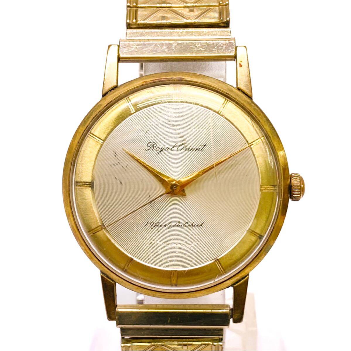 ♪【稼動品】ROYAL ORIENT 19石 ANTISHOCK ロイヤル オリエント アンチショック 手巻き ヴィンテージ 腕時計 ラウンド メンズ ゴールドの画像1