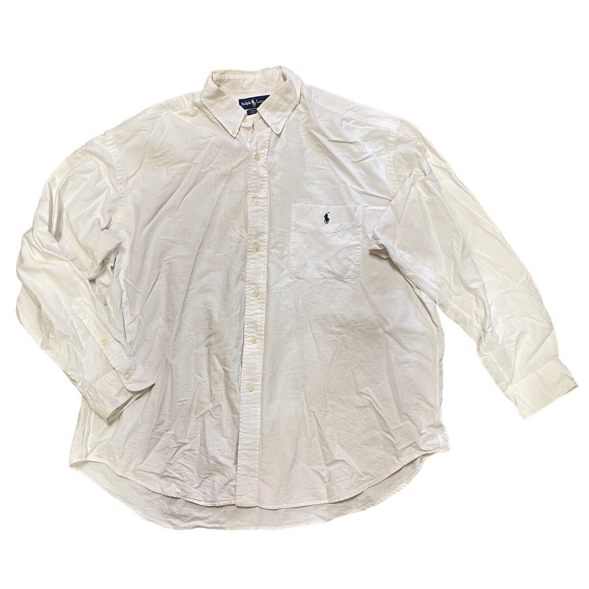 P♪ Ralph Lauren ラルフローレン BIG SHIRT ビッグコットンシャツ ボタンダウンシャツ ビッグサイズ メンズXL 長袖 無地の画像1
