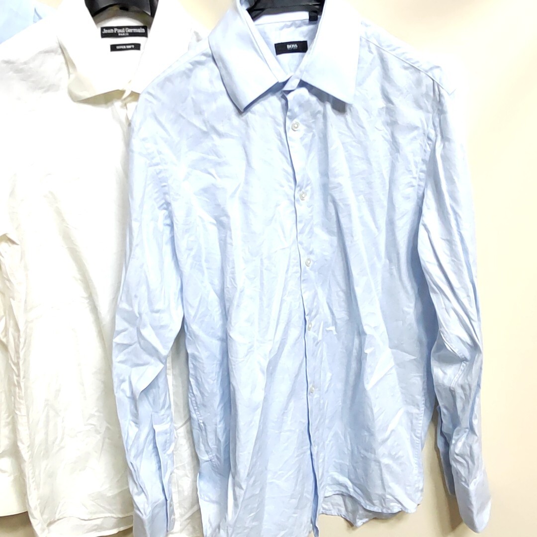 S2 まとめて Jean-Paul Boss 3枚セット 福袋 MIX 16 1/2 L 白色 水色 長袖 ボタン シャツ カッターシャツ ワイシャツ アメリカ 古着 メンズ_画像2