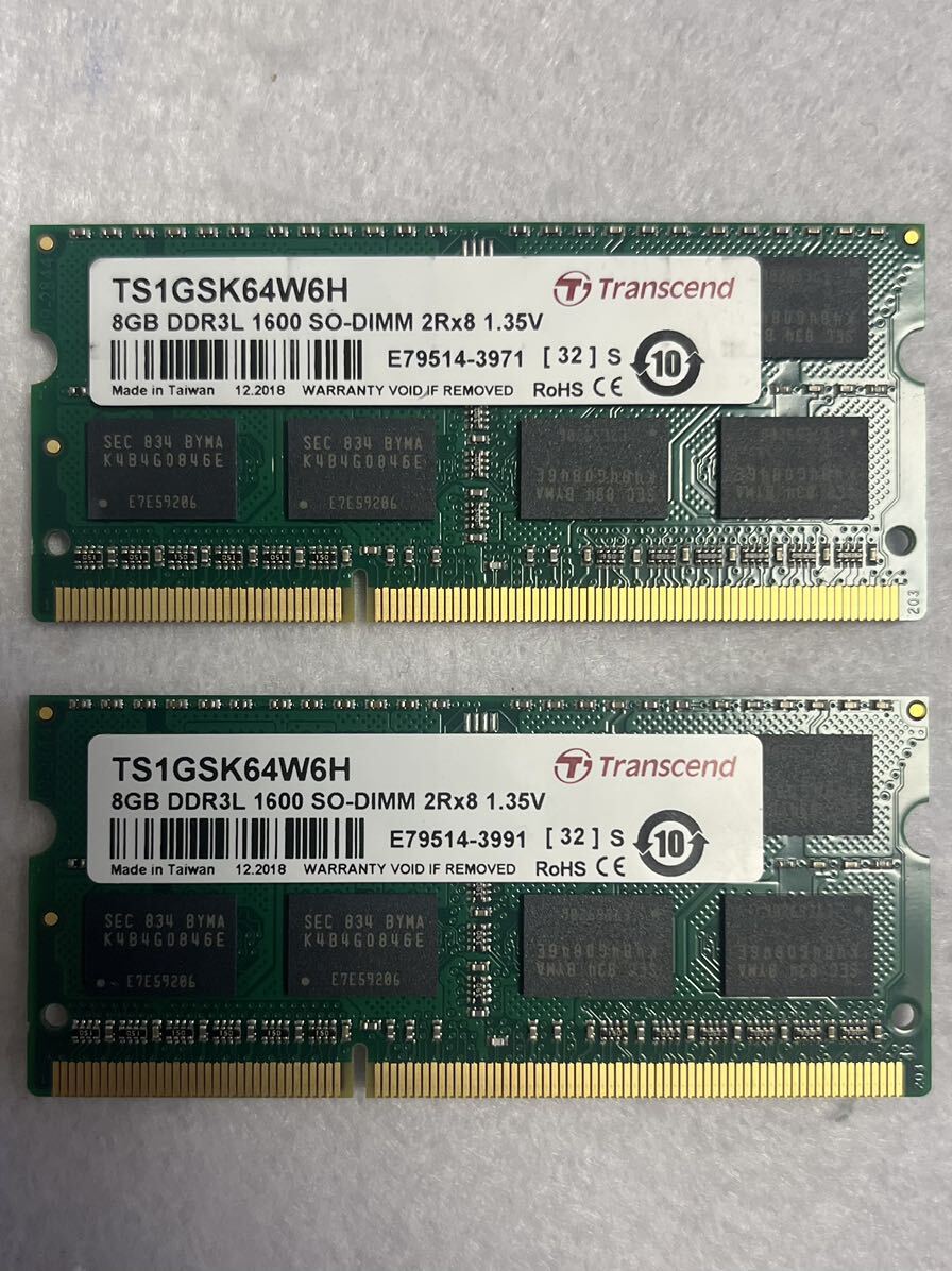 Transcend TS1GSK64W6H DDR3L-1600 PC3-12800 8GB 2枚 16GB PCメモリの画像1