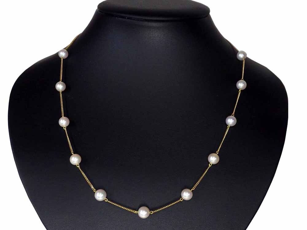 特価ブログのポータルサイト K18 ステーションネックレス 【値下げ!】アコヤパール 9.5g Necklace 7.0-7.5mm Akoya-Pearl GRJソーティング付き Jewelry 50cm アコヤ真珠