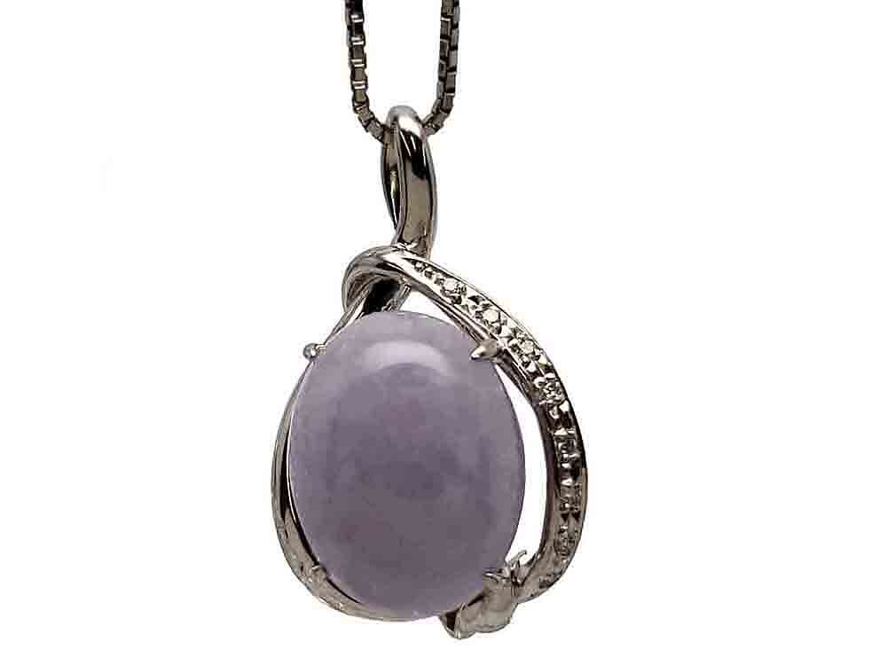 【開店記念セール!】 ラベンダー翡翠 Necklace Dia0.08ct Jade18.65ct Lavender GRJソーティング付き Jewelry 45cm 18.6g Pt900/850 ダイヤモンドネックレス ヒスイ