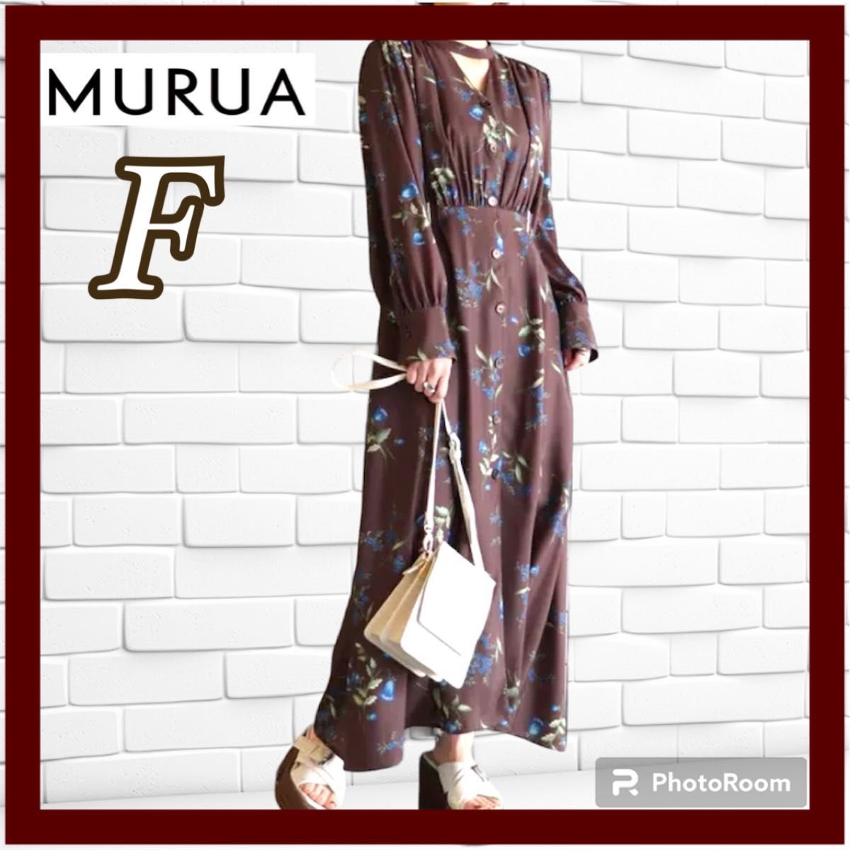 MURUA ムルーア サイドベルト フラワー ワンピース 花柄 ブラウン F  総柄 ロング