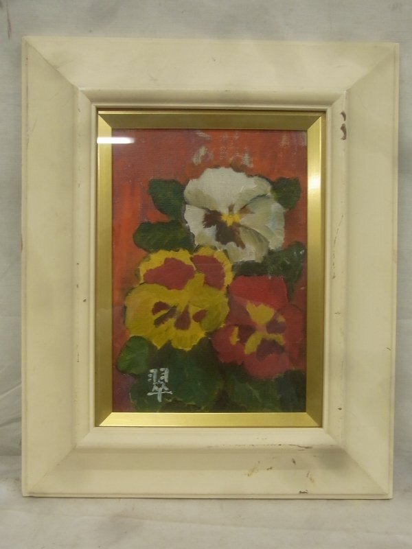 E2798 west ..2 flower map oil painting SM frame 