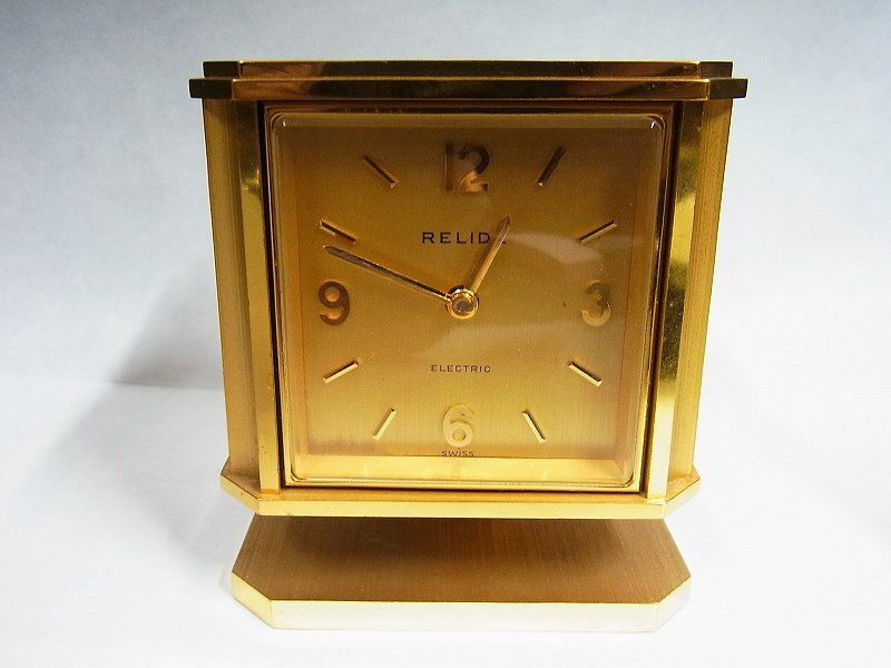 A4620 スイス RELIDE 温度湿度計付 真鍮製ボディ 置時計 1.2kgの画像1