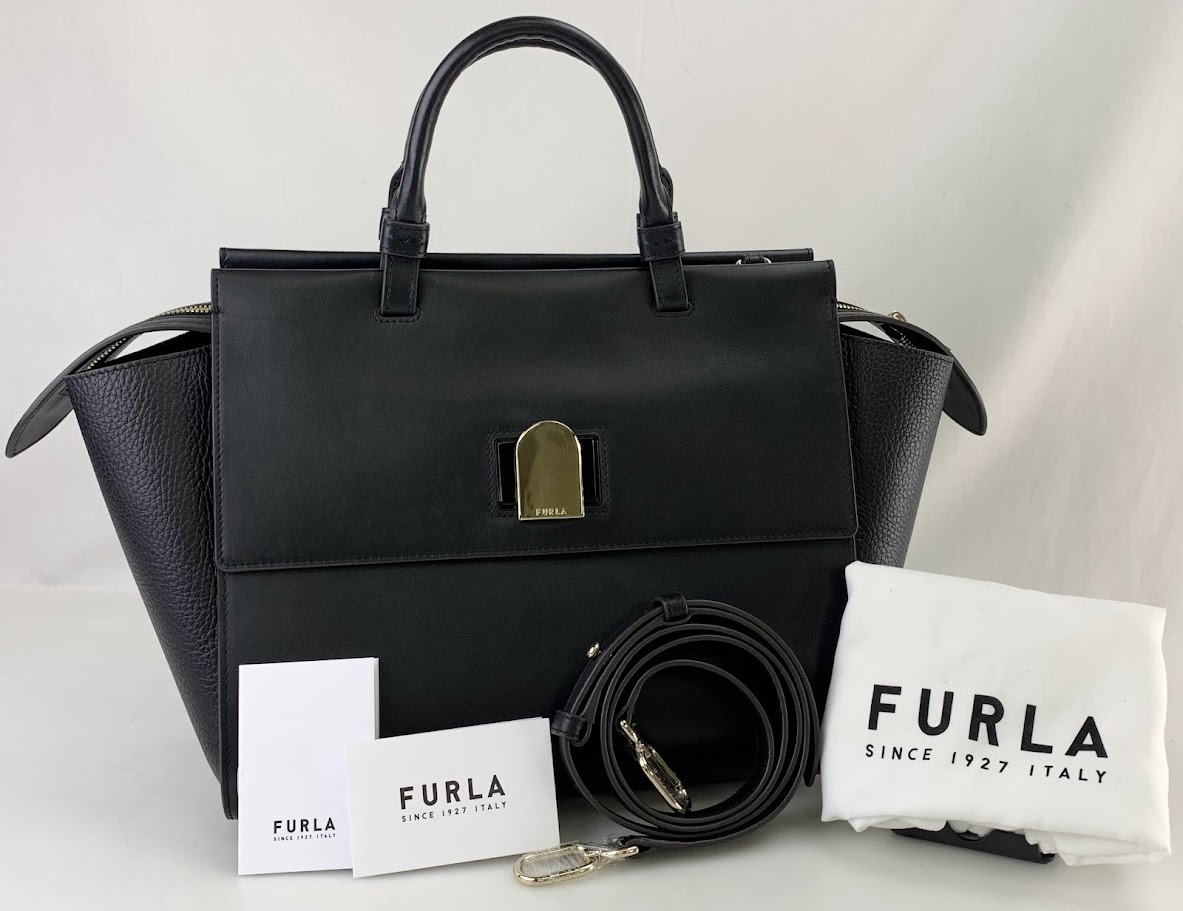 【1円出品】F0478 FURLA フルラ エマ 2WAY レザー ハンドバッグ ショルダーバッグ ブラック レディースバッグ 保存袋ありの画像1