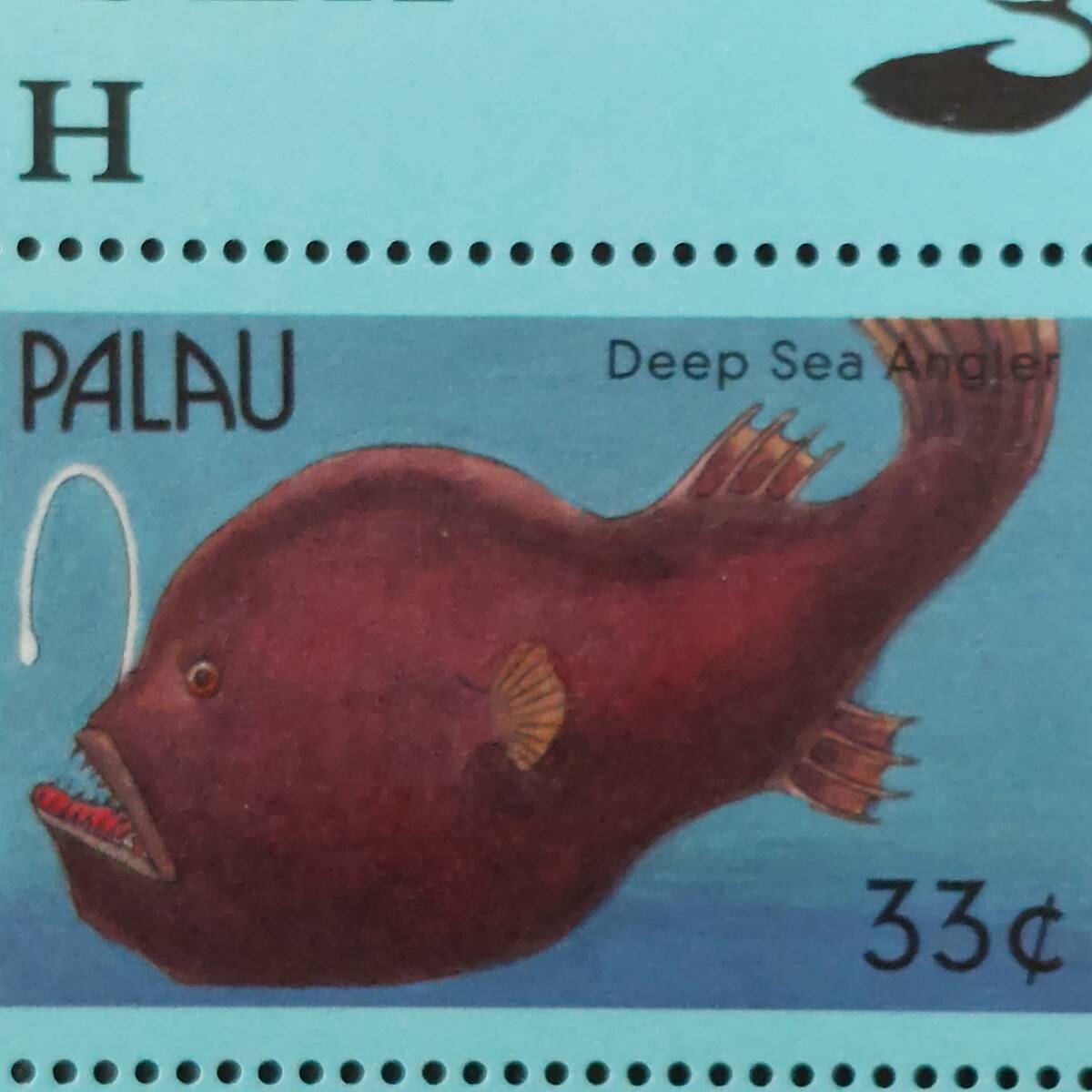 J432 パラオ切手「深海魚6種切手小型シート」未使用_画像3