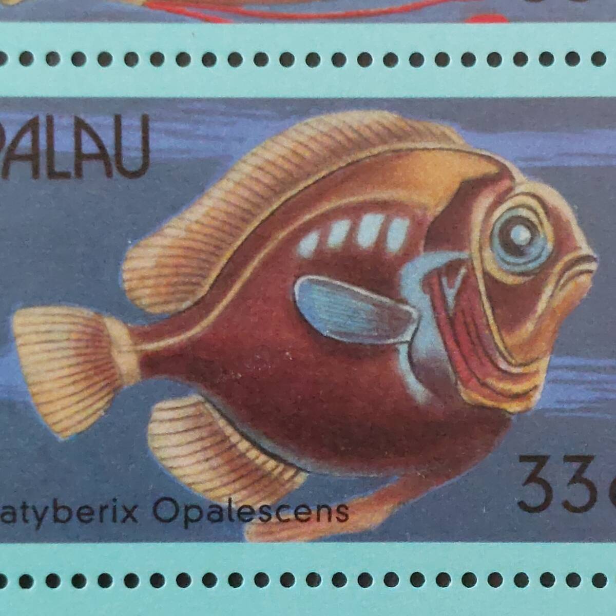 J432 パラオ切手「深海魚6種切手小型シート」未使用_画像6