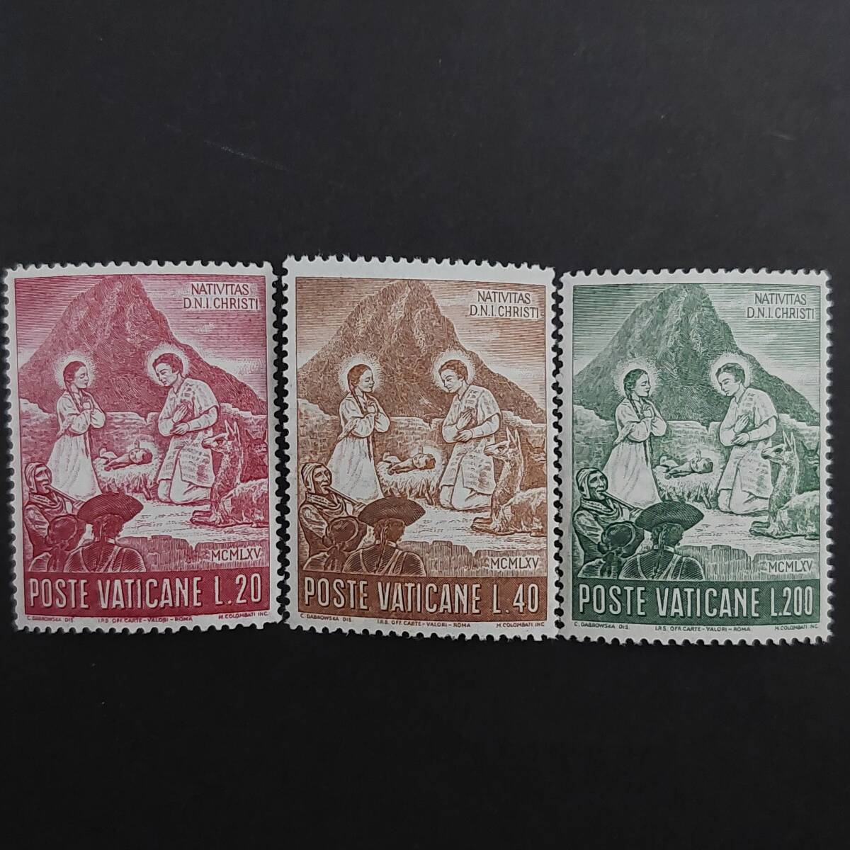 J472 ヴァチカン市国切手「ペルーへの『キリスト降誕』切手3種完」1965年発行　未使用_画像1