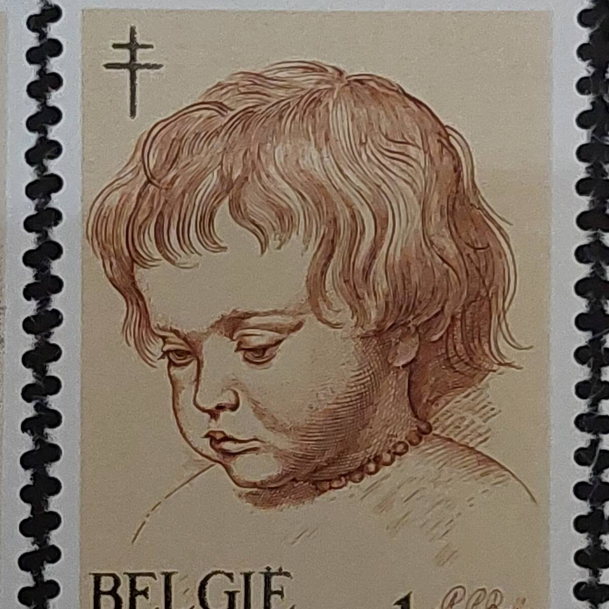 J507 ベルギー切手「バロック期のフランドルの画家『ルーベンスの子供・天使の絵画切手』(結核予防寄付金付き)6種完」1963年発行 未使用の画像3