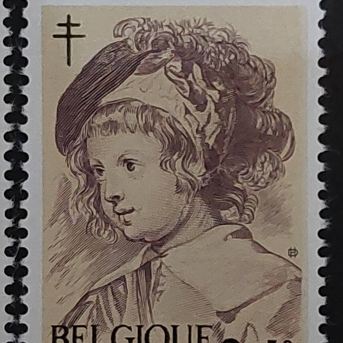 J507 ベルギー切手「バロック期のフランドルの画家『ルーベンスの子供・天使の絵画切手』(結核予防寄付金付き)6種完」1963年発行 未使用の画像4