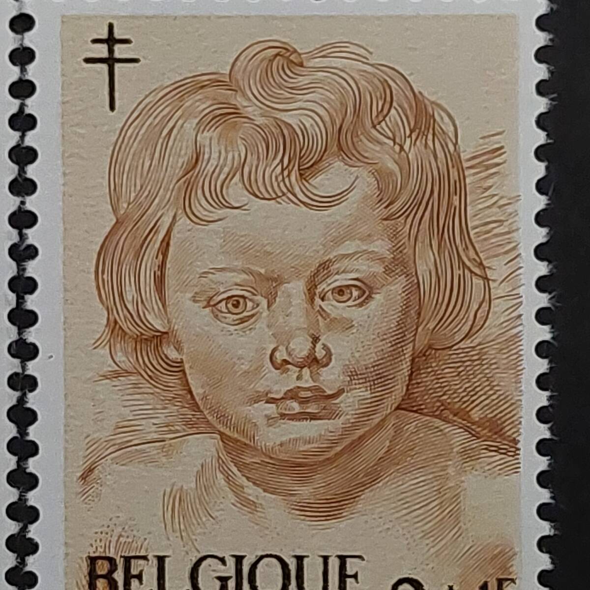 J507 ベルギー切手「バロック期のフランドルの画家『ルーベンスの子供・天使の絵画切手』(結核予防寄付金付き)6種完」1963年発行 未使用の画像6