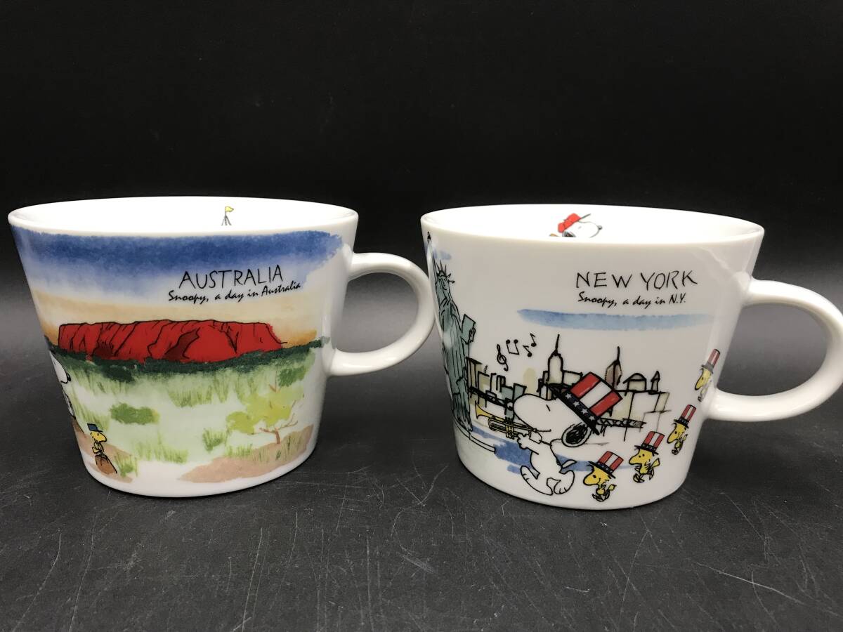 ☆★【USED】シミズ陶器 SNOOPY スヌーピー マグカップ 世界旅行 PEANUTS 日本 富士山 金閣寺 オーストラリア ニューヨーク 台湾 80サイズ _画像6