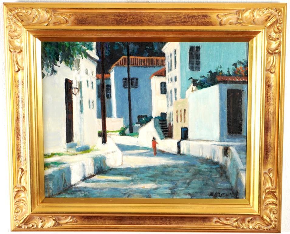  Suzuki .[ lure na. street Greece ]* oil painting 6 number * autograph autograph have * real power author! day exhibition go in selection! light manner .! frame 