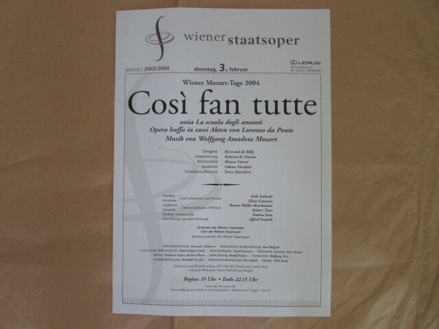 エリーナ・ガランチャ モーツァルト 歌劇「コシ・ファン・トゥッテ」2004年2月3日ウィーン国立歌劇場公演 告知ポスターの画像1