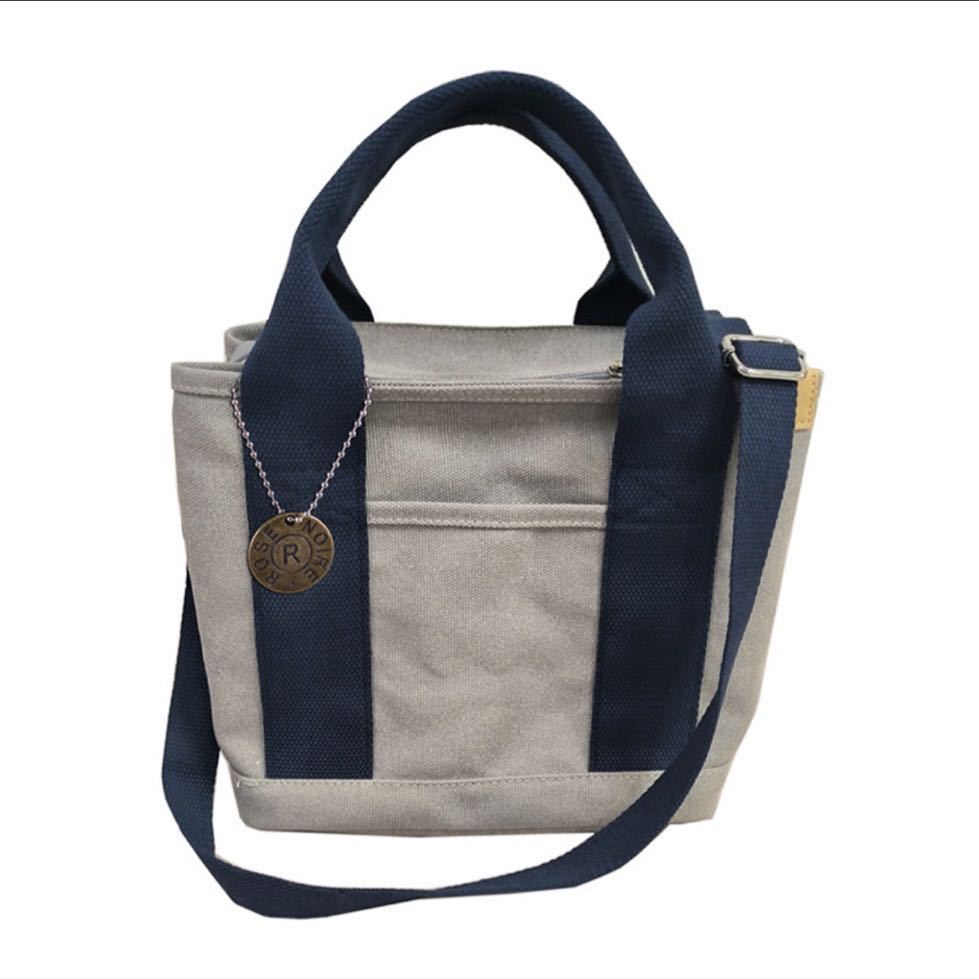  Mini tote bag canvas 2way 3 bulkhead . shoulder Mini tote bag gray / navy 