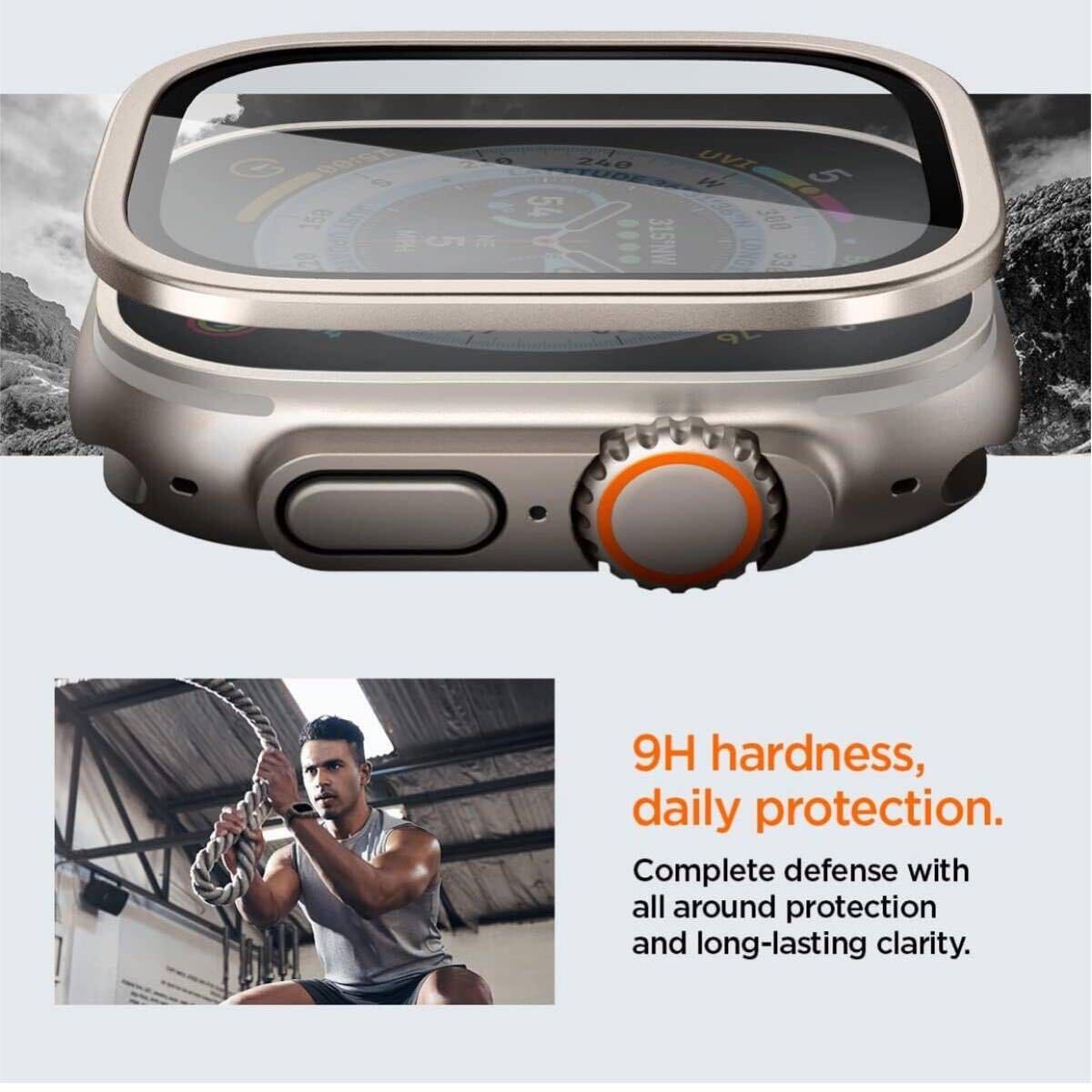 【開封のみ】Spigen ★Glas tR Slim Pro 保護バンパー ガラスフィルム Apple Watch Ultra (49mm) / Apple Watch Ultra 2 チタニウム の画像6