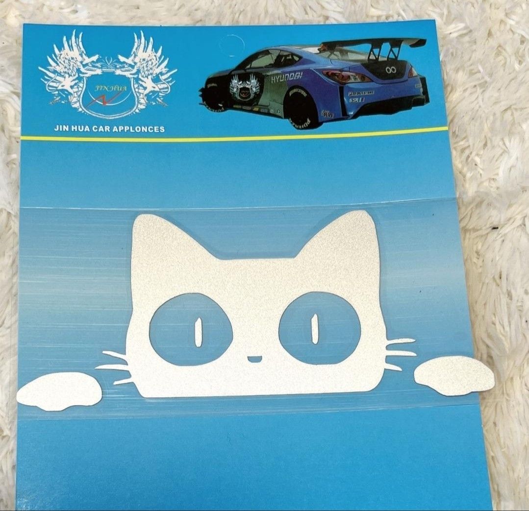 猫　ステッカー　白　黒　2枚セット　かわいい　カーステッカー　装飾　デカール ラスト1点