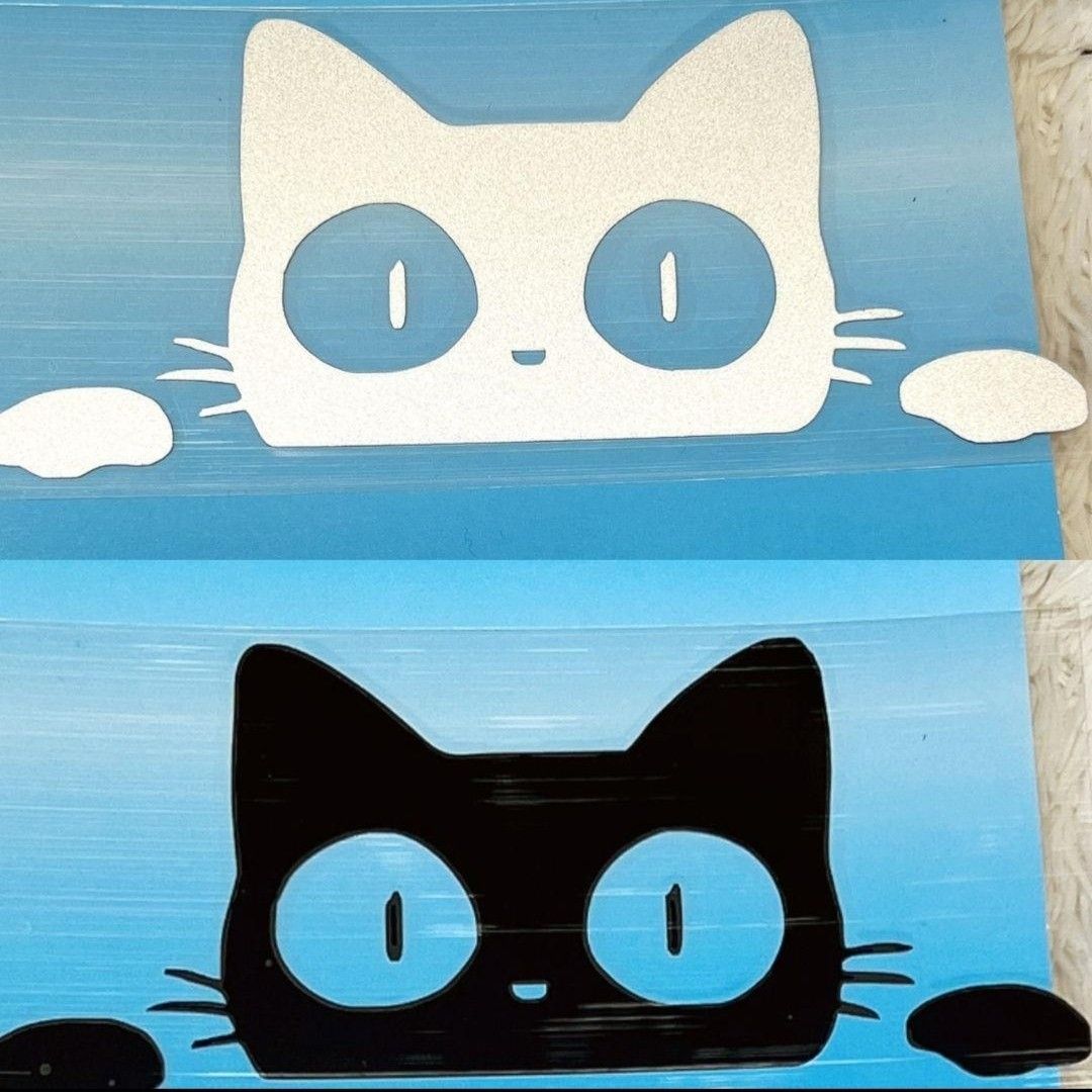 猫　ステッカー　白　黒　2枚セット　かわいい　カーステッカー　装飾　デカール