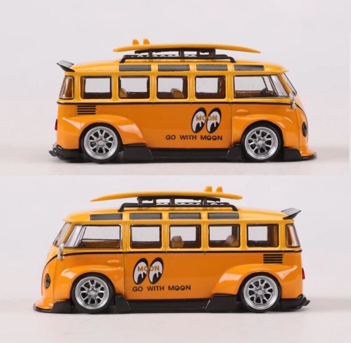 1/64 フォルクスワーゲン 車高短 カスタムバスVW VOLKSWAGEN T1 Mooneyes double yellow ミニカー の画像2