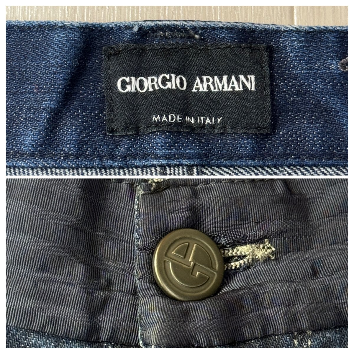 美品/30インチ M相当★ジョルジオアルマーニ/GIORGIO ARMANI レザーラベル 本革 ロゴ刺繍 ストレッチ デニムパンツ 長ズボン ストレート メの画像9