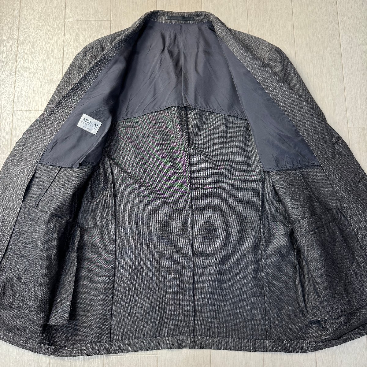 美品/50 XL相当★アルマーニ/ARMANI COLLEZIONI シルク混 絹 メッシュ調生地 シングル ジャケット テーラード ドライタッチ 清涼感 メンズの画像6