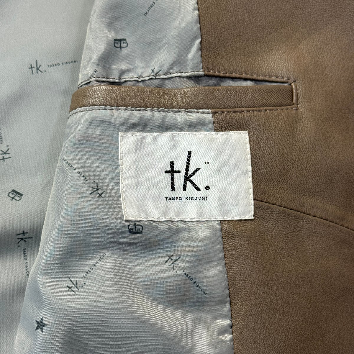  прекрасный товар /M размер * Takeo Kikuchi /TAKEO KIKUCHI Logo общий рисунок проверка кожа ягненка овечья кожа semi байкерская куртка блузон двойной Zip мужской 