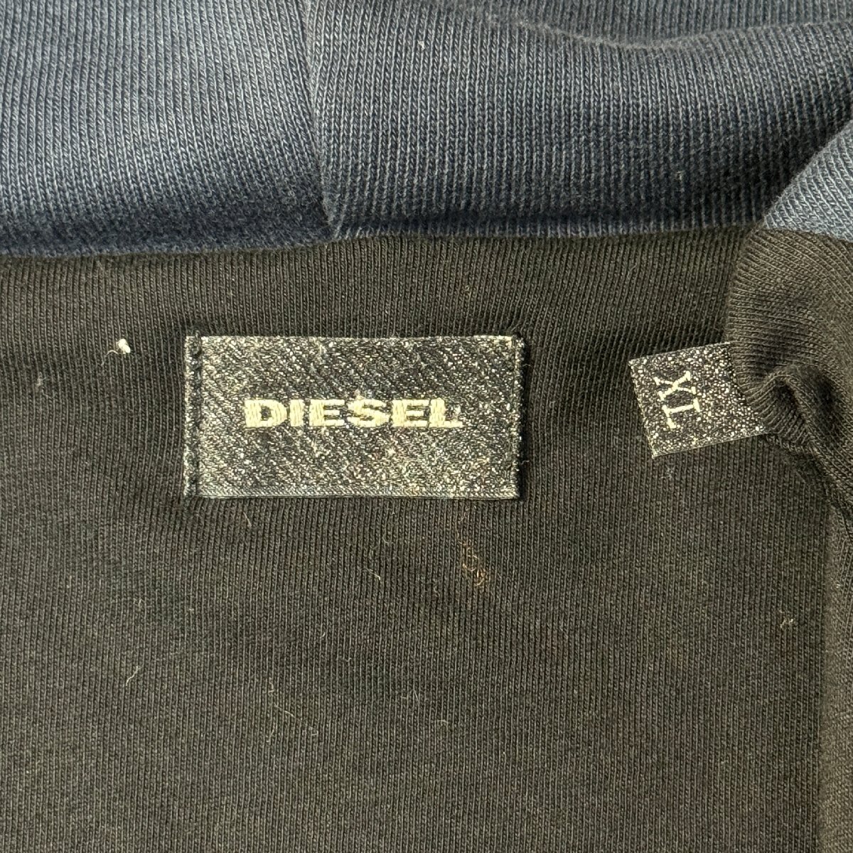 美品/XL-XXL相当★ディーゼル/DIESEL 袖レザー 羊革 コンビ素材 ジップパーカー フーデットジャケット ツートンカラー メンズ 紺黒の画像8