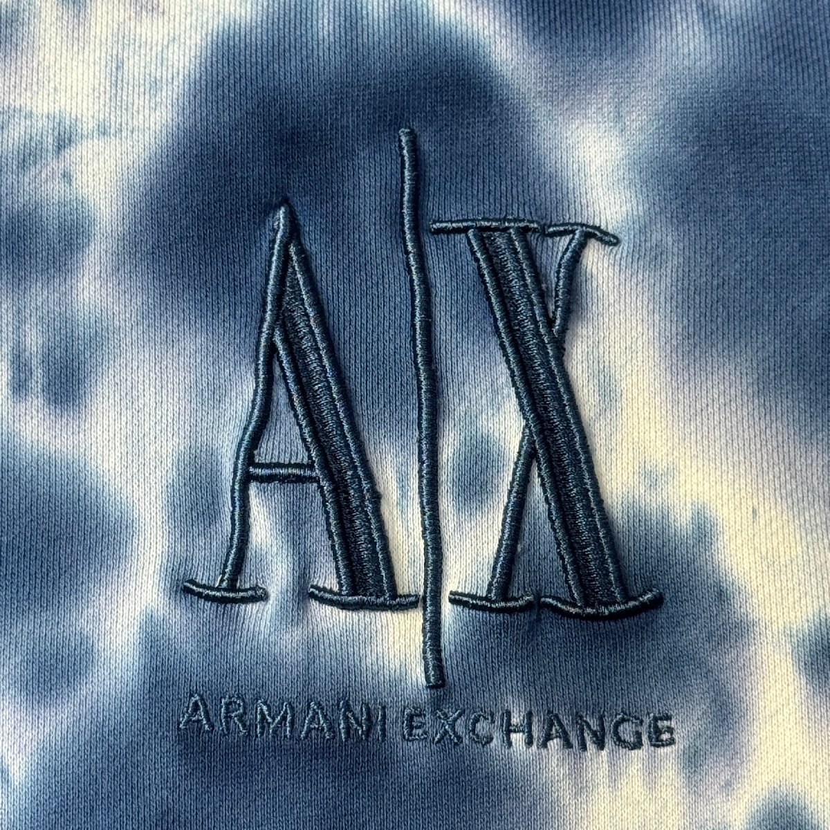 美品/M相当★アルマーニ/ARMANI EXCHANGE 製品染 藍染 スエット セットアップ ジップパーカー パンツ ジャケット まだら模様 メンズ 青の画像3