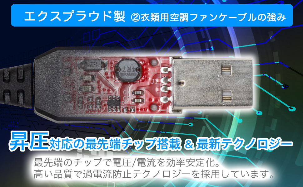 送料無料 【180日間長期保証】作業服ファン用互換USBケーブル 3段階風力調整 高耐久 空調作業服各種対応 EXPROUD exp-usbdcforfan03の画像4